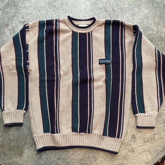 Izod Other - Vintage 90s Izod Vertical Stripe Knitted Colorblock Crewneck Sweater Medium